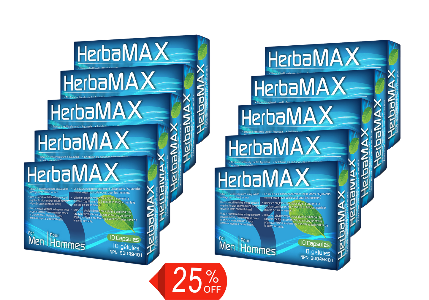 HerbaMAX For Men - 10 Count X 10 Packs Save 25%