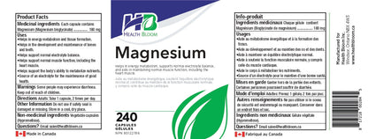 Magnesium 240 Capsules label