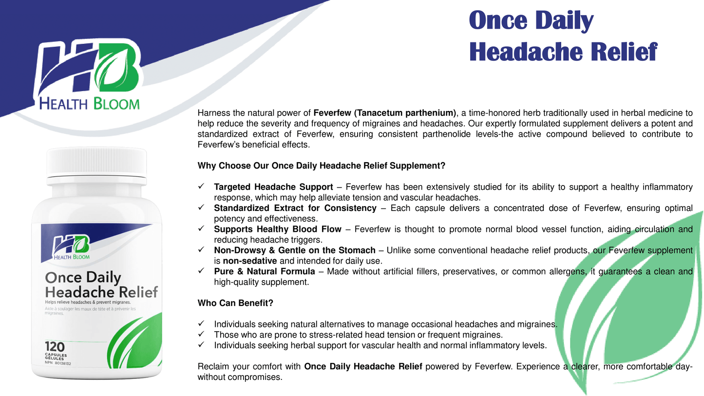 Health Bloom Once Daily Headache Relief Catalog