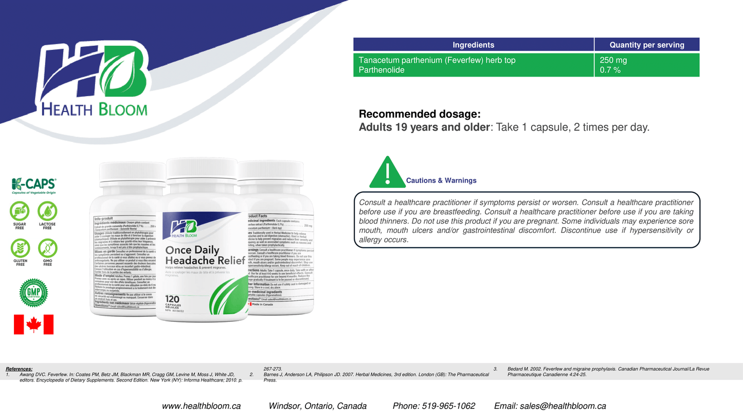 Health Bloom Once Daily Headache Relief Catalog