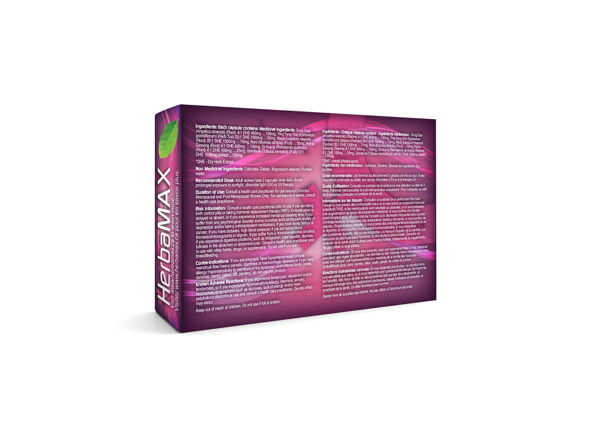 A box of HerbaMAX Pro for Women, with the product's name and purpose clearly displayed on the front.