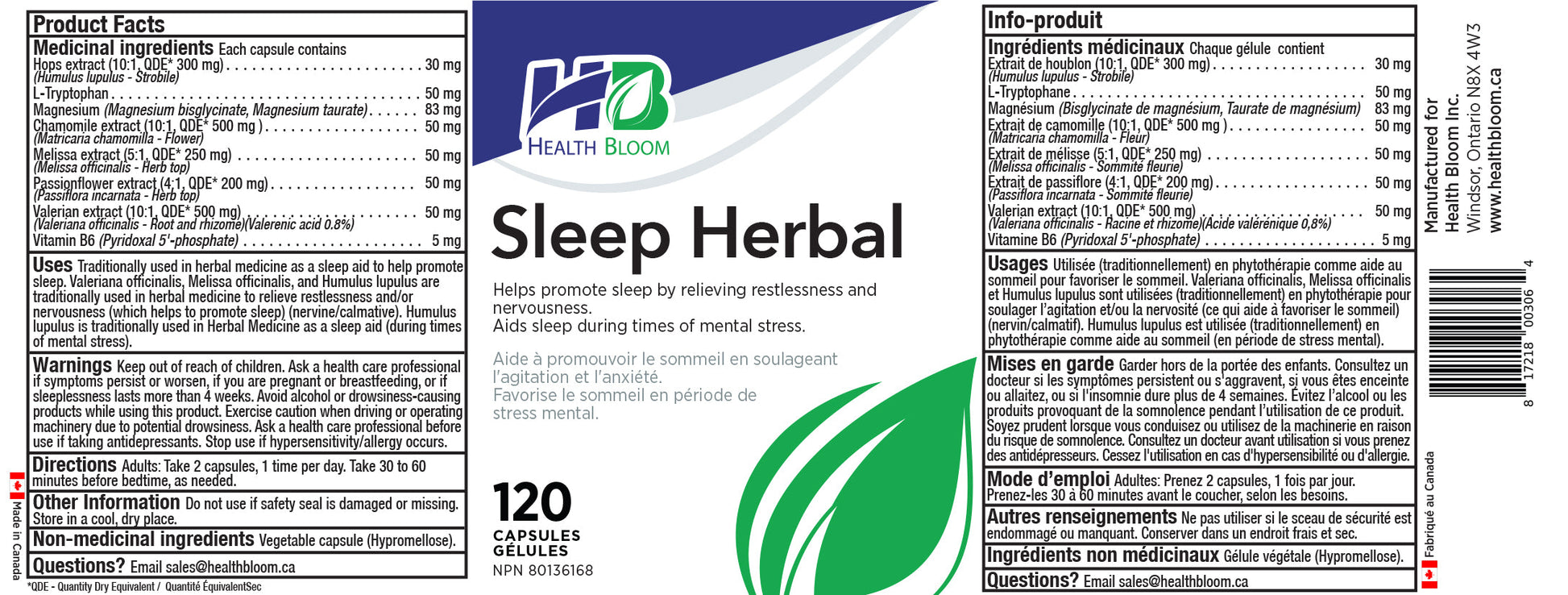 Health Bloom Sleep Herbal Label