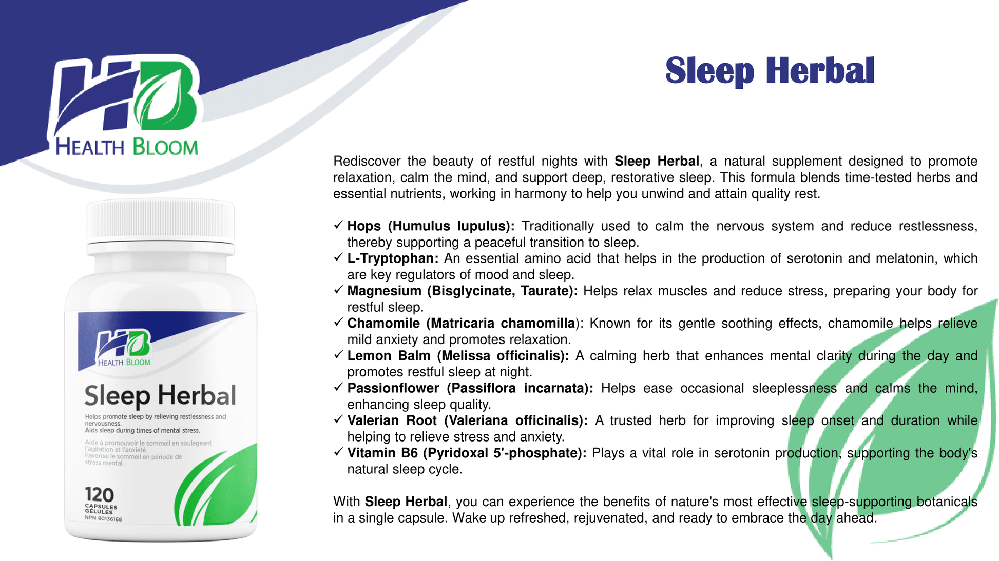 Health Bloom Sleep Herbal Catalog